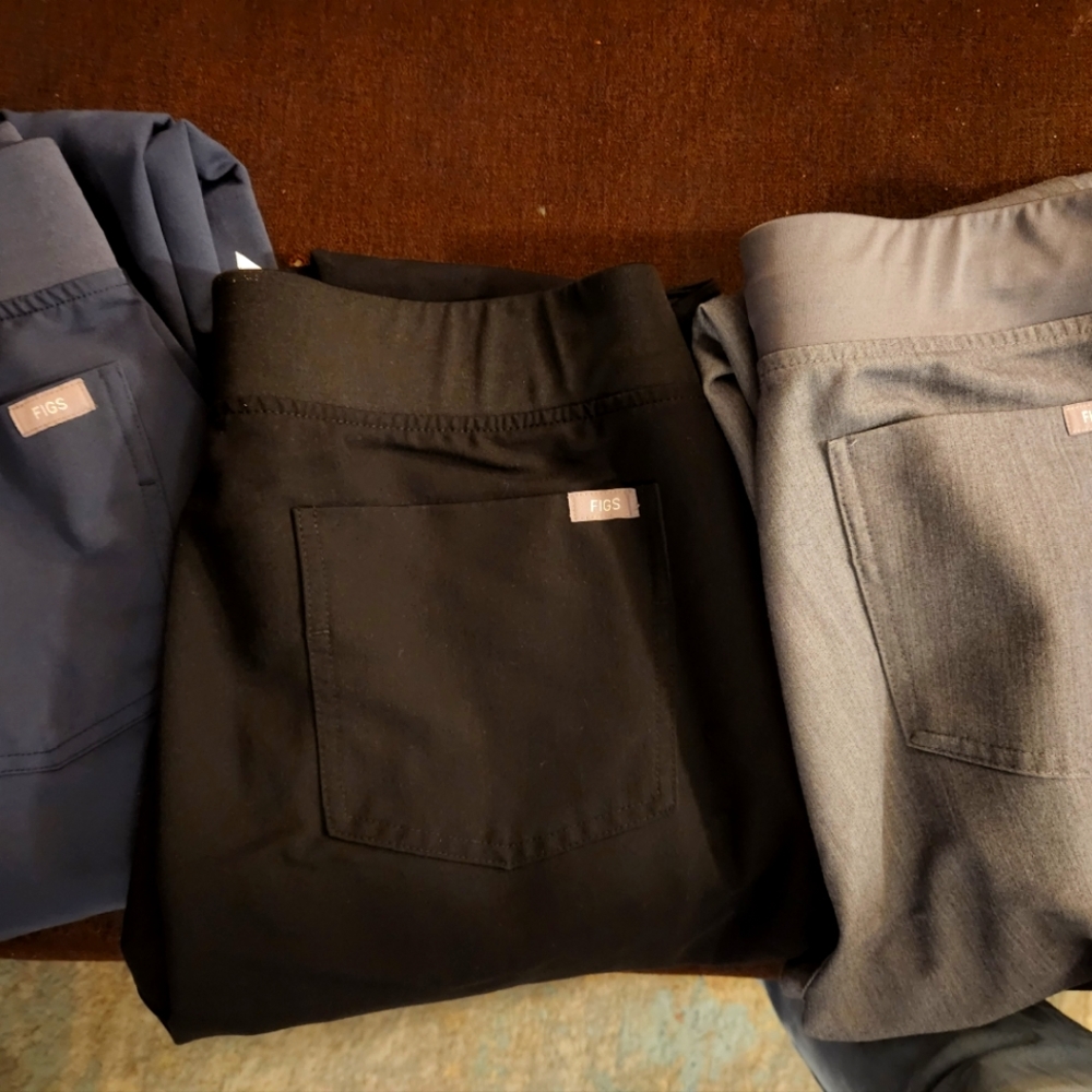 3 pairs Figs scrubs, size large. Brand new